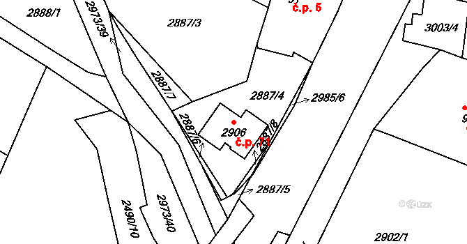 Tlucná 71, Horní Bělá na parcele st. 2906 v KÚ Horní Bělá, Katastrální mapa
