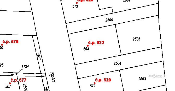 Golčův Jeníkov 632 na parcele st. 694 v KÚ Golčův Jeníkov, Katastrální mapa