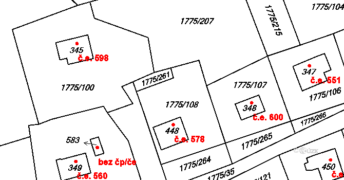 Růžová 578 na parcele st. 448 v KÚ Růžová, Katastrální mapa