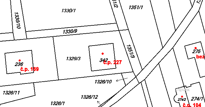 Kejžlice 227 na parcele st. 342 v KÚ Kejžlice, Katastrální mapa