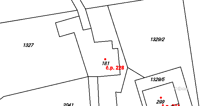Debřece 228, Skuhrov nad Bělou na parcele st. 181 v KÚ Skuhrov nad Bělou, Katastrální mapa