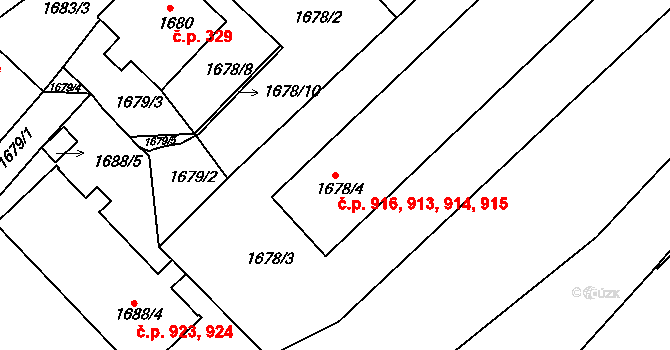 Týniště nad Orlicí 913,914,915,916 na parcele st. 1678/4 v KÚ Týniště nad Orlicí, Katastrální mapa