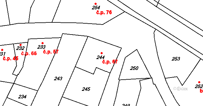 Tetětice 67, Počenice-Tetětice na parcele st. 244 v KÚ Tetětice, Katastrální mapa