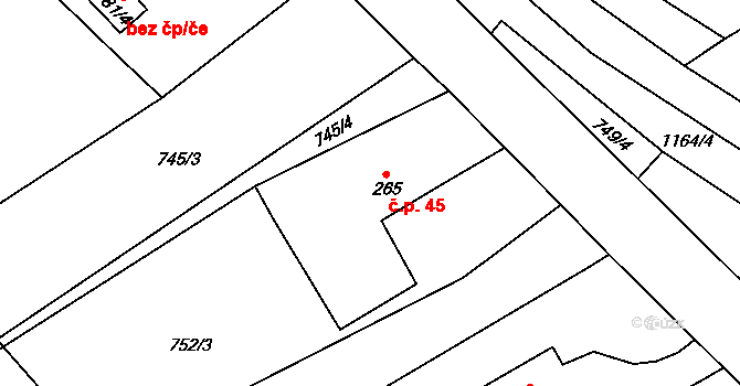Kandia 45, Laškov na parcele st. 265 v KÚ Laškov, Katastrální mapa