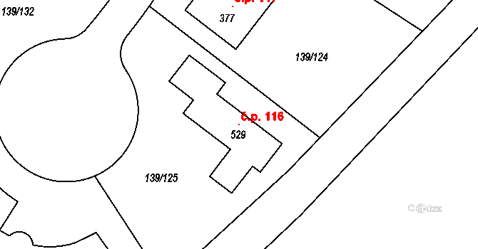 Trnová 116 na parcele st. 529 v KÚ Trnová u Jíloviště, Katastrální mapa
