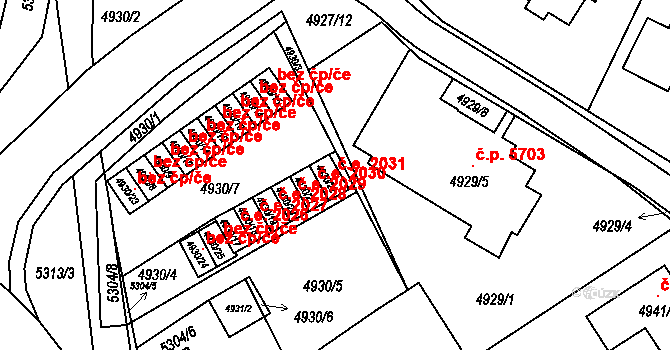 Chomutov 2031 na parcele st. 4930/22 v KÚ Chomutov I, Katastrální mapa