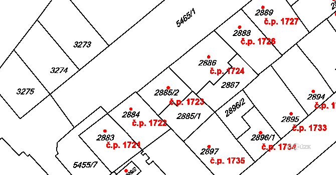 Znojmo 1723 na parcele st. 2885/2 v KÚ Znojmo-město, Katastrální mapa