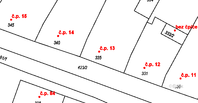 Radslavice 13 na parcele st. 335 v KÚ Radslavice u Přerova, Katastrální mapa