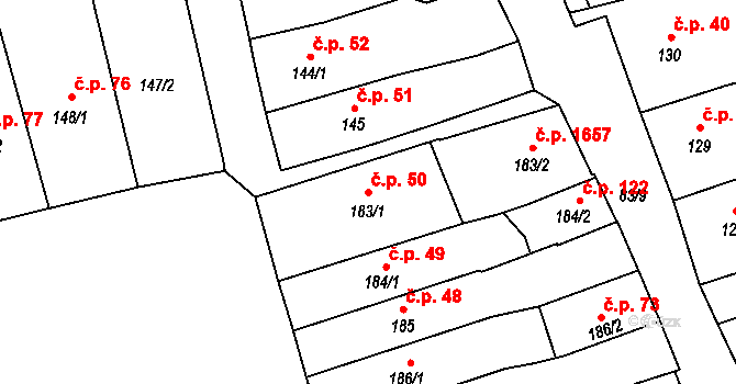 Lipník nad Bečvou I-Město 50, Lipník nad Bečvou na parcele st. 183/1 v KÚ Lipník nad Bečvou, Katastrální mapa