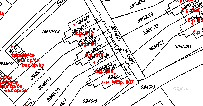 Žižkov 509, Kutná Hora na parcele st. 3946/4 v KÚ Kutná Hora, Katastrální mapa