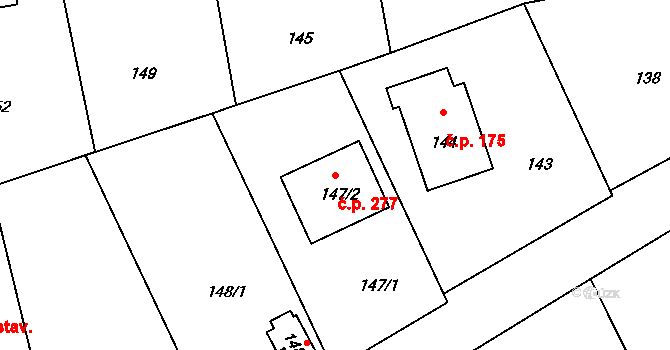 Černé Budy 277, Sázava na parcele st. 147/2 v KÚ Černé Budy, Katastrální mapa