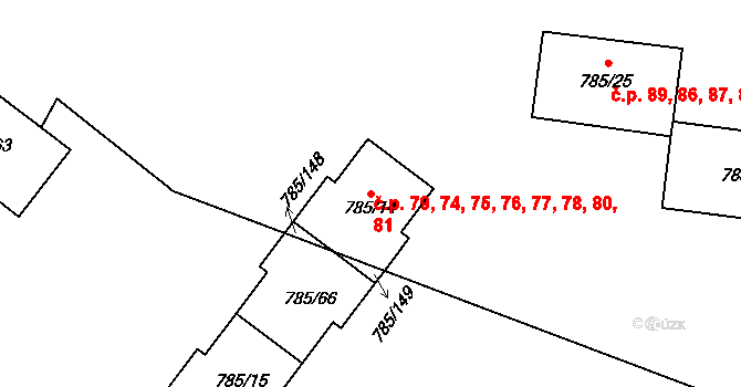 Šipší 74,75,76,77,78,79,80, Kutná Hora na parcele st. 785/14 v KÚ Sedlec u Kutné Hory, Katastrální mapa