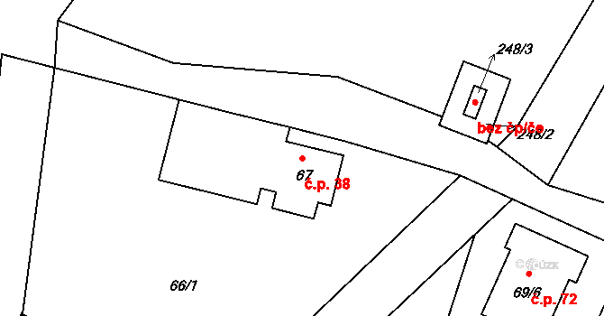Henčov 38, Jihlava na parcele st. 67 v KÚ Henčov, Katastrální mapa