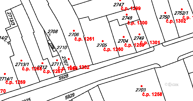 Jihlava 1260 na parcele st. 2705 v KÚ Jihlava, Katastrální mapa