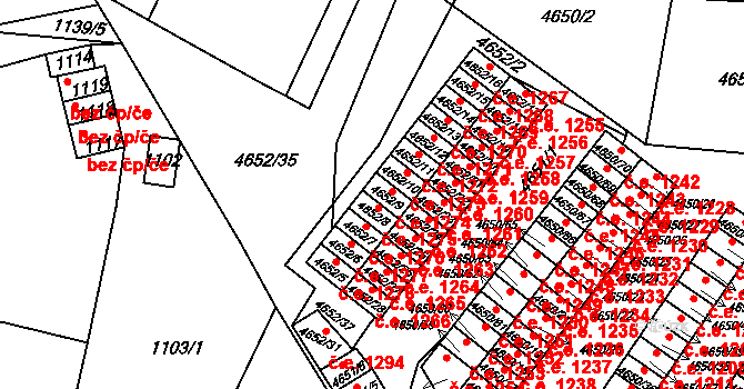 Jihlava 1274 na parcele st. 4652/9 v KÚ Jihlava, Katastrální mapa