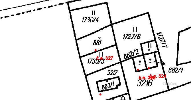 Čeladná 327 na parcele st. 881 v KÚ Čeladná, Katastrální mapa