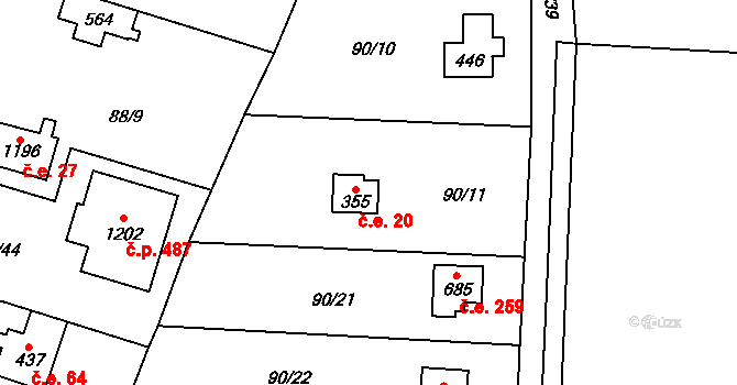 Louňovice 20 na parcele st. 355 v KÚ Louňovice, Katastrální mapa