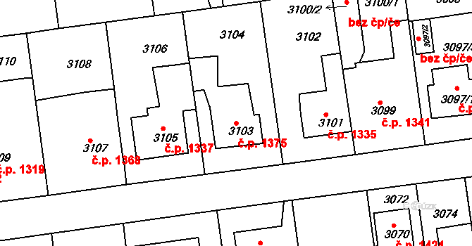 Roztoky 1375 na parcele st. 3103 v KÚ Žalov, Katastrální mapa