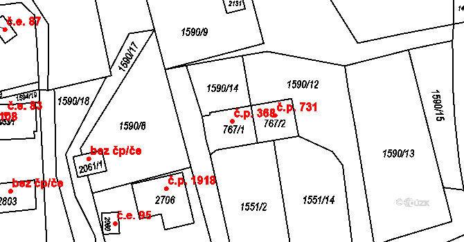 Tišnov 368 na parcele st. 767/1 v KÚ Tišnov, Katastrální mapa