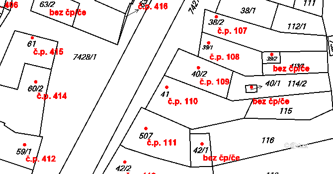 Dambořice 110 na parcele st. 41 v KÚ Dambořice, Katastrální mapa