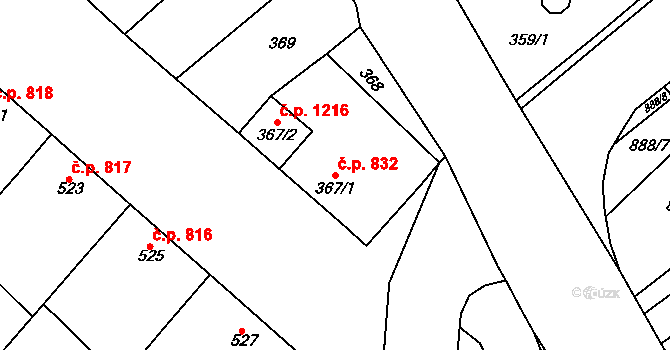 Mistřín 832, Svatobořice-Mistřín na parcele st. 367/1 v KÚ Mistřín, Katastrální mapa