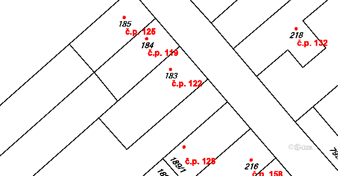 Rychtářov 122, Vyškov na parcele st. 183 v KÚ Rychtářov, Katastrální mapa