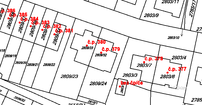 Nosálovice 379, Vyškov na parcele st. 2809/32 v KÚ Vyškov, Katastrální mapa