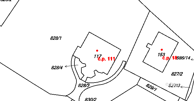 Libodřice 111 na parcele st. 117 v KÚ Libodřice, Katastrální mapa