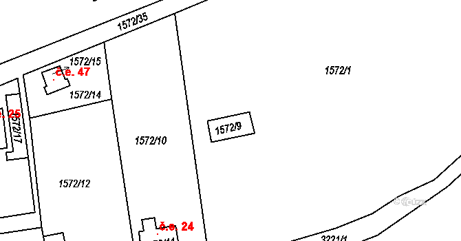 Čelákovice 2115 na parcele st. 1572/9 v KÚ Čelákovice, Katastrální mapa