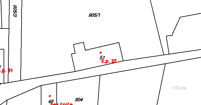 Janův Důl 32 na parcele st. 51 v KÚ Janův Důl, Katastrální mapa