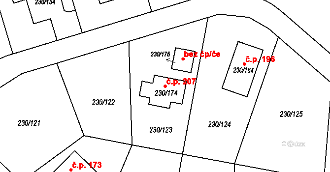 Přestanov 207 na parcele st. 230/174 v KÚ Přestanov, Katastrální mapa