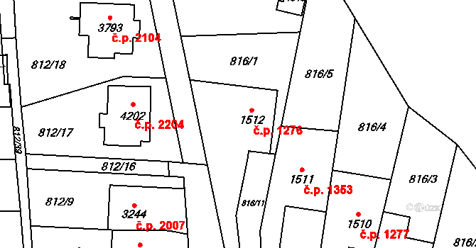 Blansko 1276 na parcele st. 1512 v KÚ Blansko, Katastrální mapa