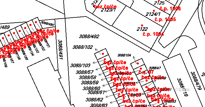 Mikulov 65,81 na parcele st. 3088/102 v KÚ Mikulov na Moravě, Katastrální mapa