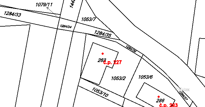 Raškovice 227 na parcele st. 263 v KÚ Raškovice, Katastrální mapa