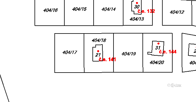 Záhoří 141, Černošín na parcele st. 21 v KÚ Záhoří u Černošína, Katastrální mapa