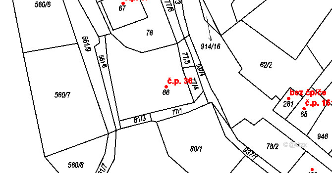 Michalovy Hory 36, Chodová Planá na parcele st. 66 v KÚ Michalovy Hory, Katastrální mapa