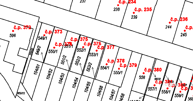 Předměřice nad Labem 377 na parcele st. 553/1 v KÚ Předměřice nad Labem, Katastrální mapa