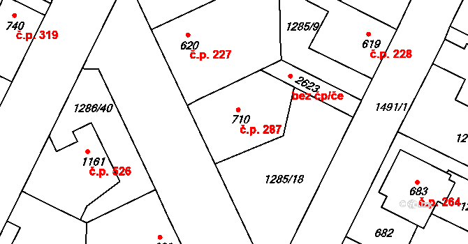 Chlumec nad Cidlinou IV 287, Chlumec nad Cidlinou na parcele st. 710 v KÚ Chlumec nad Cidlinou, Katastrální mapa