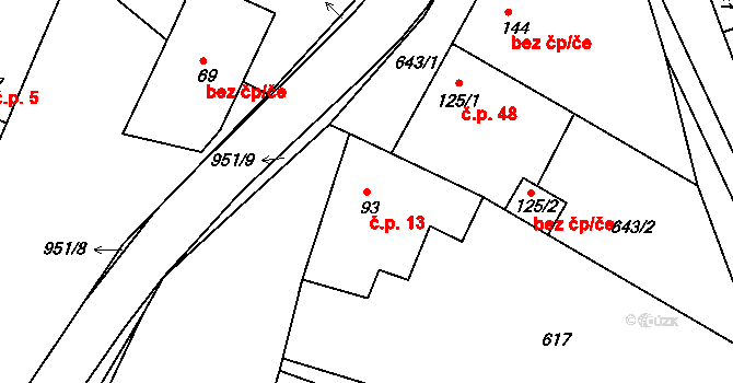 Milovice 13, Soběsuky na parcele st. 93 v KÚ Milovice, Katastrální mapa