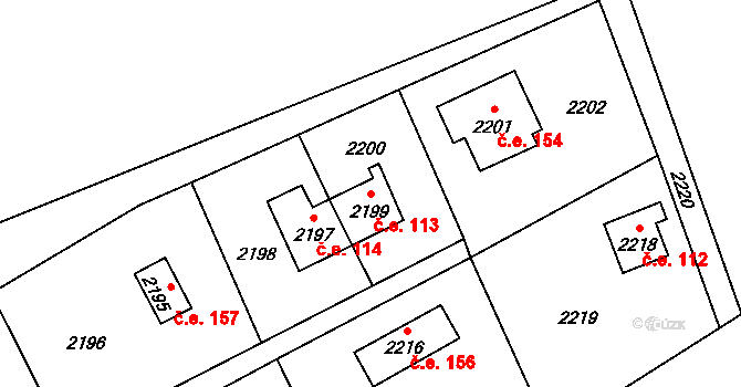 Hlubočky 113 na parcele st. 2199 v KÚ Hlubočky, Katastrální mapa