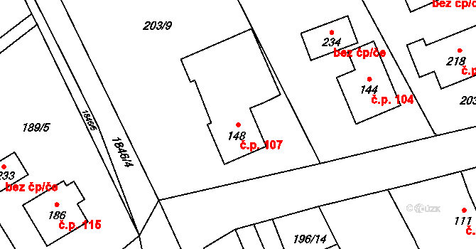 Hluboká u Borovan 107, Borovany na parcele st. 148 v KÚ Hluboká u Borovan, Katastrální mapa