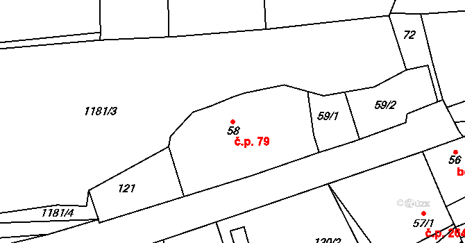 Bechlín 79 na parcele st. 58 v KÚ Bechlín, Katastrální mapa