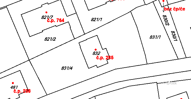 Štětí 285 na parcele st. 832 v KÚ Štětí I, Katastrální mapa