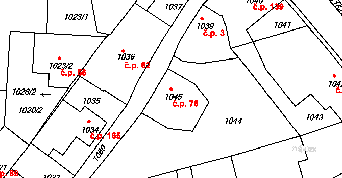 Podmoklice 75, Semily na parcele st. 1045 v KÚ Semily, Katastrální mapa