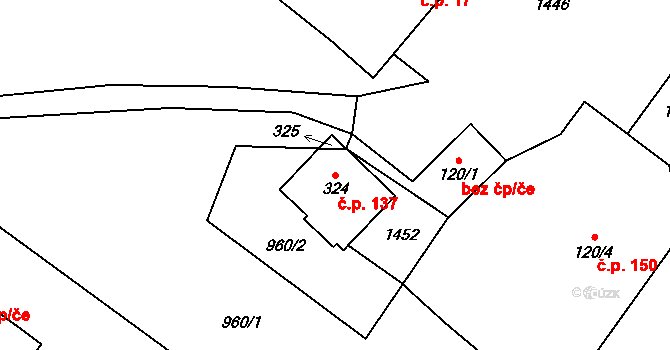 Podhorní Újezd 137, Podhorní Újezd a Vojice na parcele st. 324 v KÚ Podhorní Újezd, Katastrální mapa