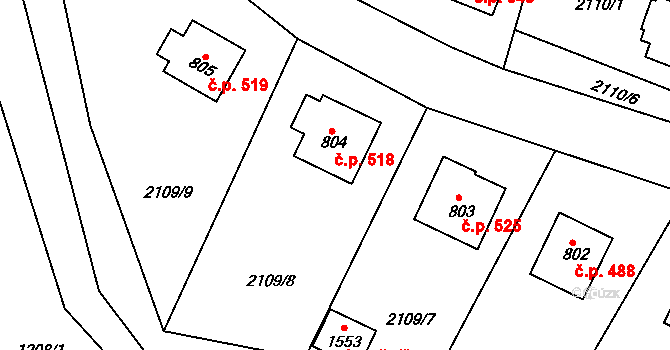 Valašská Bystřice 518 na parcele st. 804 v KÚ Valašská Bystřice, Katastrální mapa