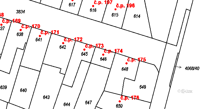 Soběslav II 174, Soběslav na parcele st. 646 v KÚ Soběslav, Katastrální mapa