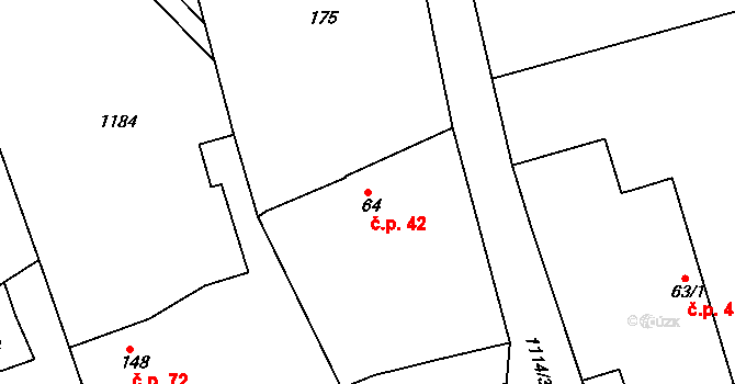 Koldín 42 na parcele st. 64 v KÚ Koldín, Katastrální mapa