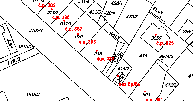 Žichlínské Předměstí 388, Lanškroun na parcele st. 919 v KÚ Lanškroun, Katastrální mapa