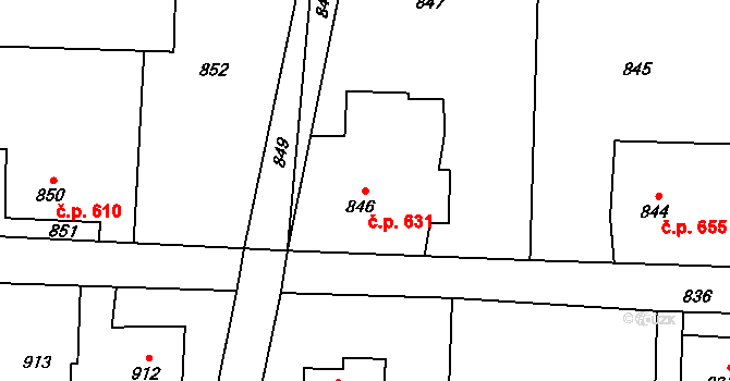Dolní Lutyně 631 na parcele st. 846 v KÚ Dolní Lutyně, Katastrální mapa
